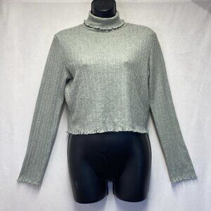 Madewell Ribbed Long Sleeve Ruffled Turtleneck Crop Top Women Medium Sage